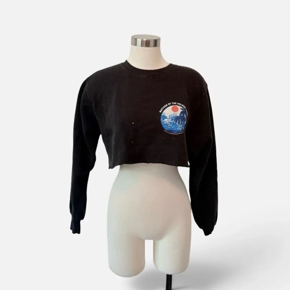 John Galt Black Cropped 90s California Sweatshirt Pullover Small